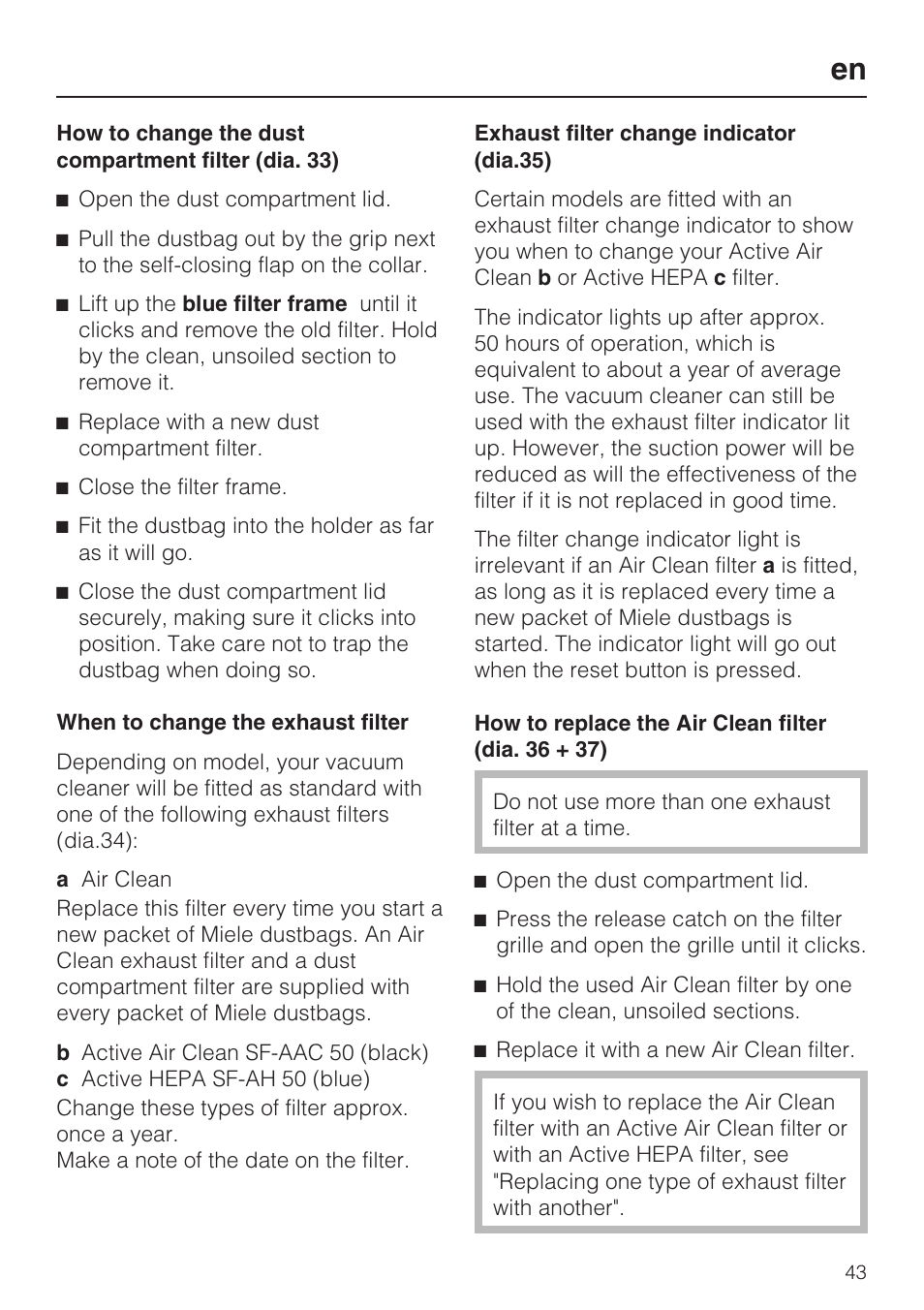 Miele HS15 User Manual | Page 43 / 124