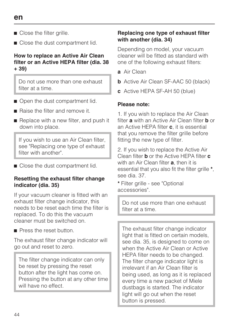 Miele HS15 User Manual | Page 44 / 124