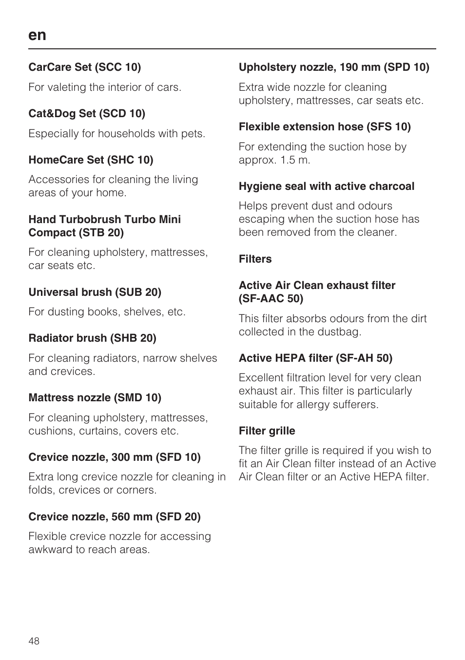 Miele HS15 User Manual | Page 48 / 124
