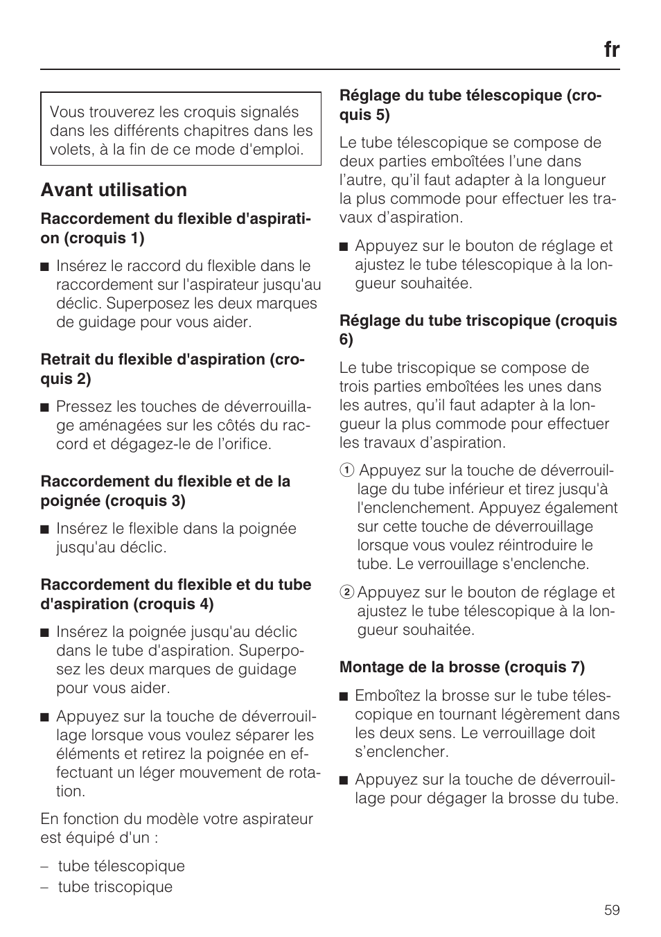 Avant utilisation | Miele HS15 User Manual | Page 59 / 124