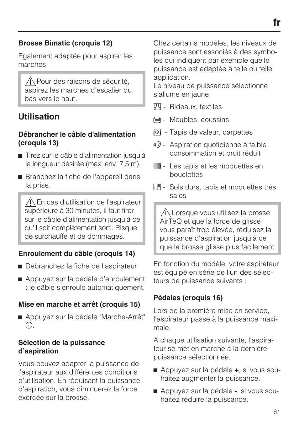 Utilisation | Miele HS15 User Manual | Page 61 / 124