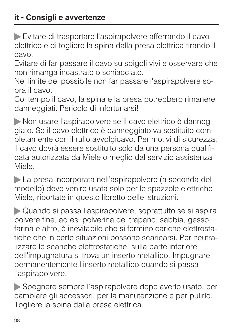 Miele HS15 User Manual | Page 98 / 124