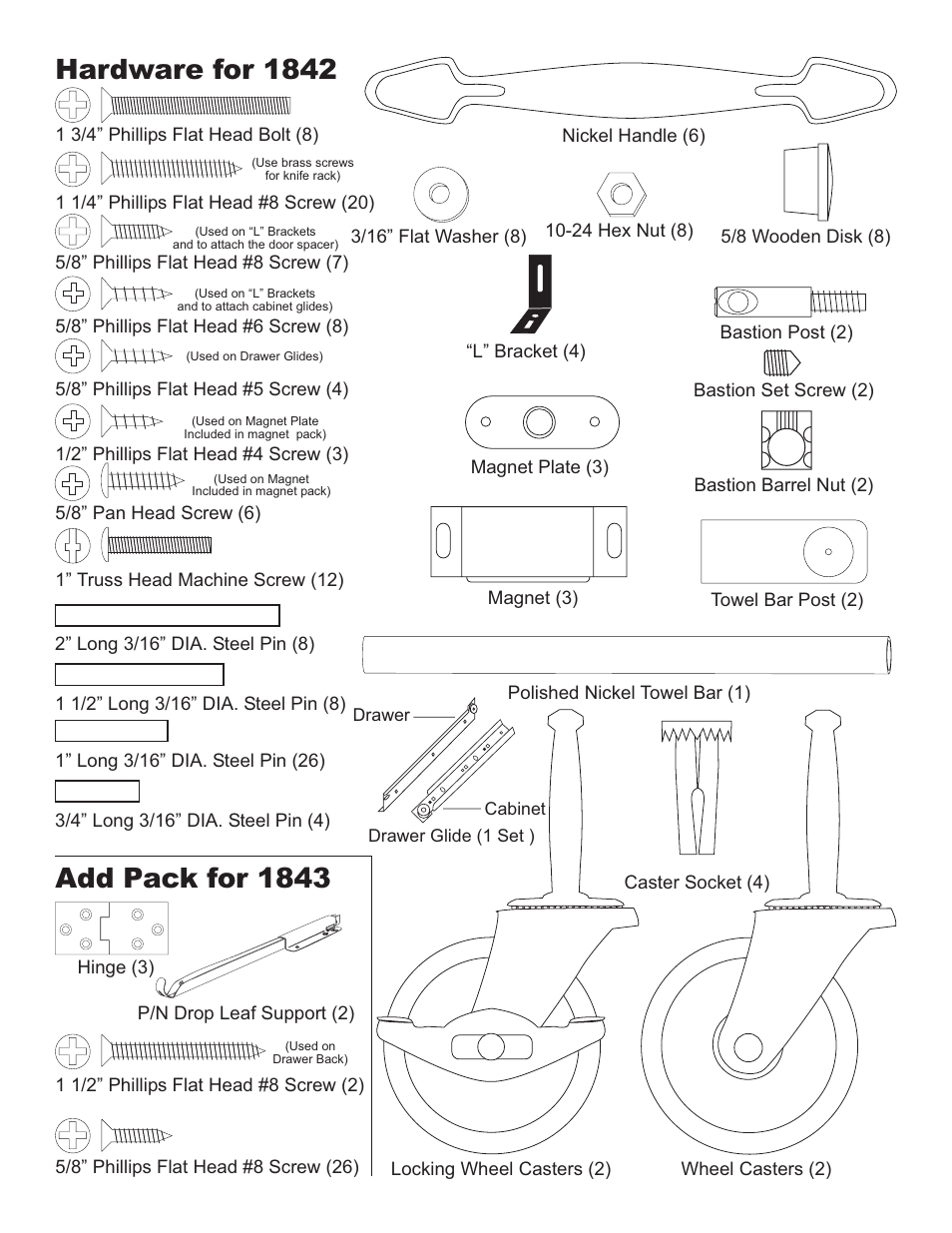 Hardware for 1842, Add pack for 1843 | Catskill Craftsmen 1843 User Manual | Page 4 / 18