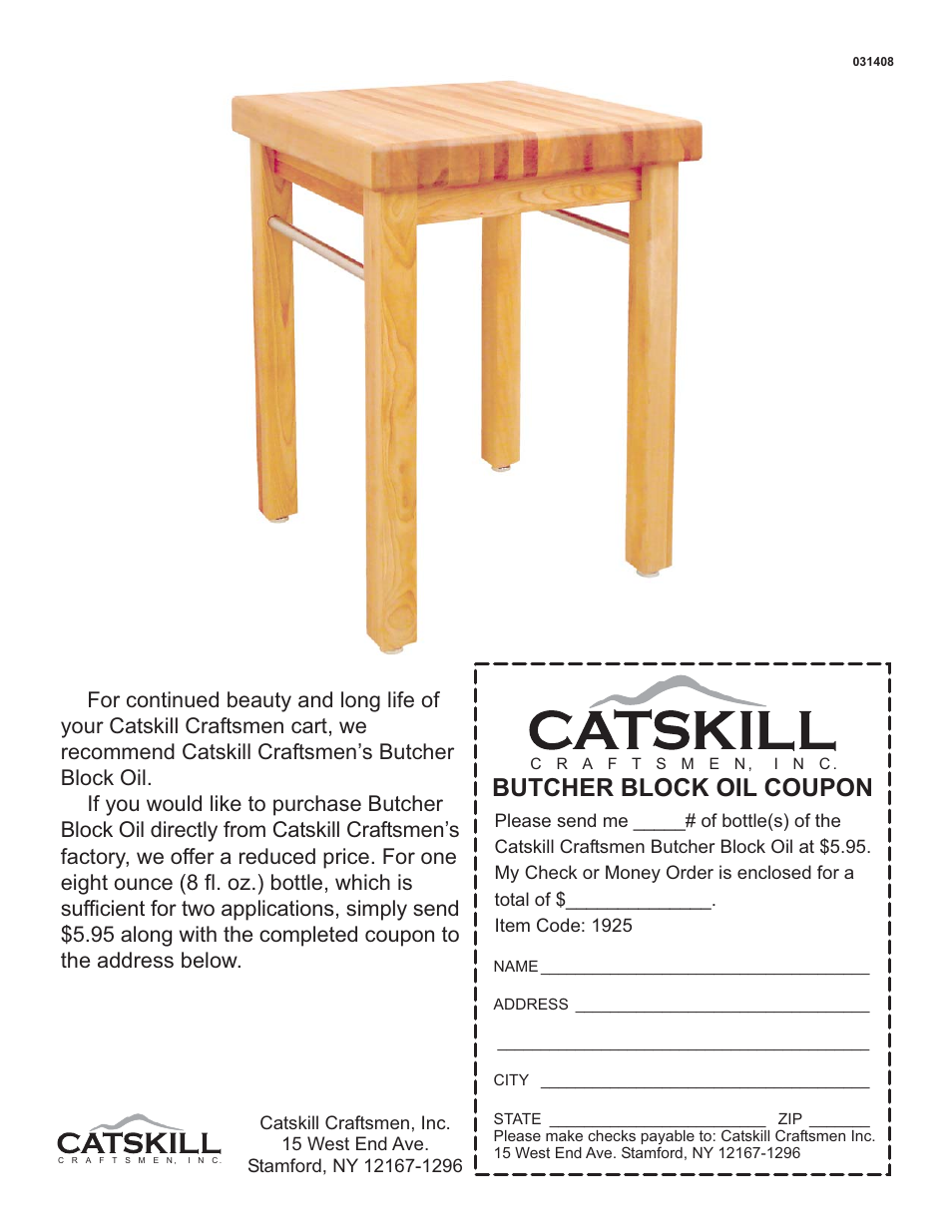Butcher block oil coupon | Catskill Craftsmen 1925 User Manual | Page 6 / 6