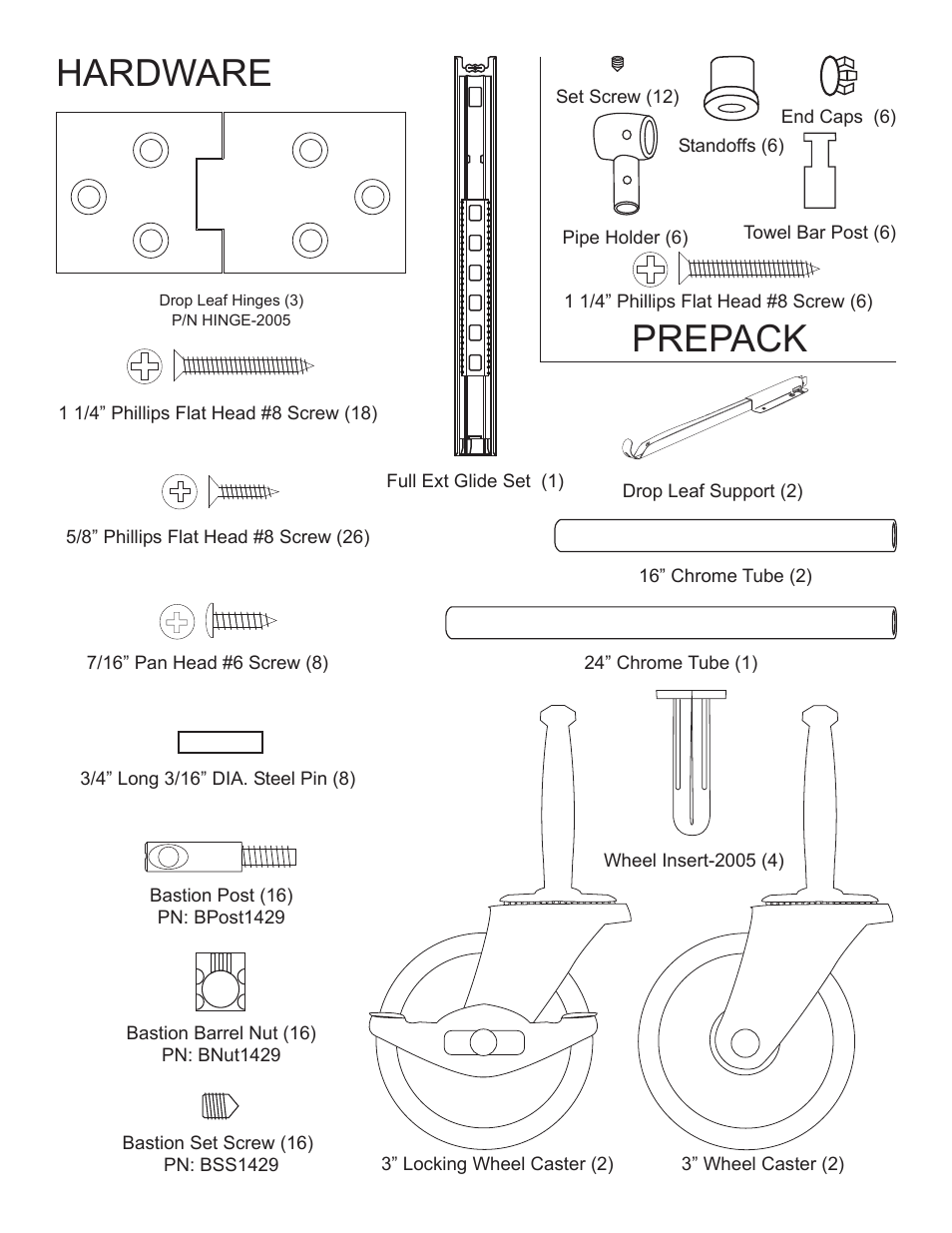 Hardware, Prepack | Catskill Craftsmen 2005 User Manual | Page 3 / 11