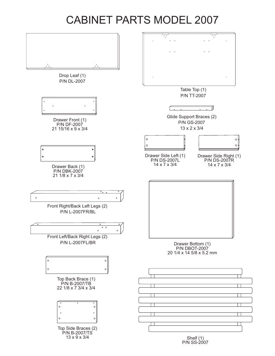 Cabinet parts model 2007 | Catskill Craftsmen 2007 User Manual | Page 2 / 11