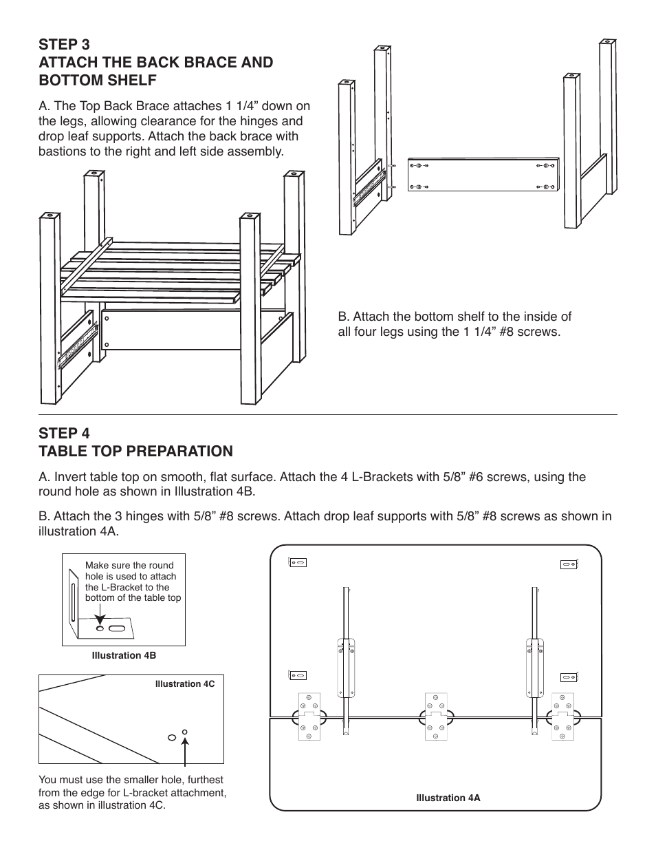 Step 3 attach the back brace and bottom shelf, Step 4 table top preparation | Catskill Craftsmen 2007 User Manual | Page 7 / 11