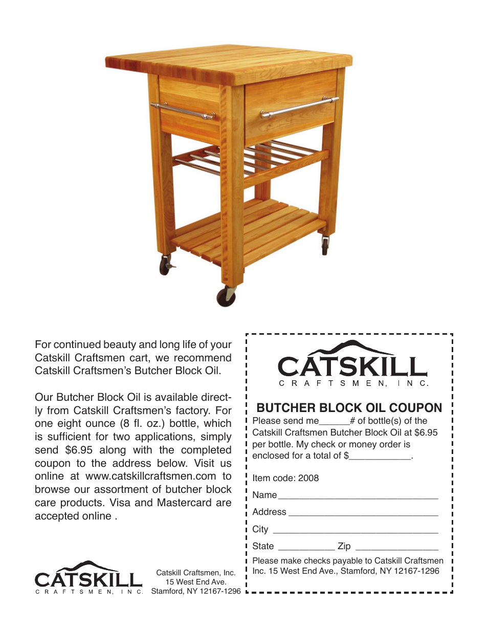 Butcher block oil coupon | Catskill Craftsmen 2008 User Manual | Page 11 / 11