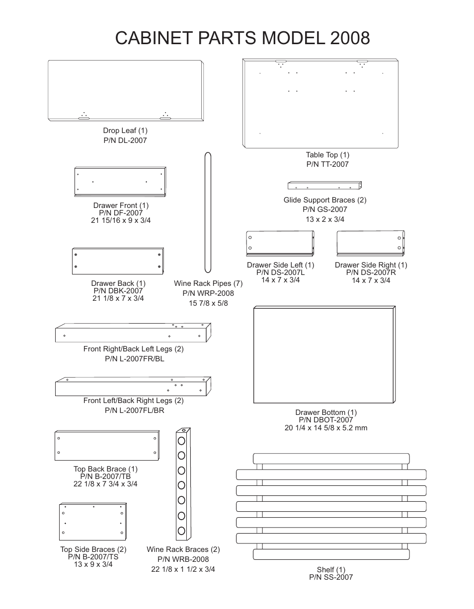 Cabinet parts model 2008 | Catskill Craftsmen 2008 User Manual | Page 2 / 11