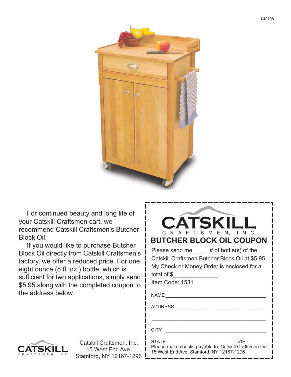 Butcher block oil coupon | Catskill Craftsmen 1531 User Manual | Page 13 / 13