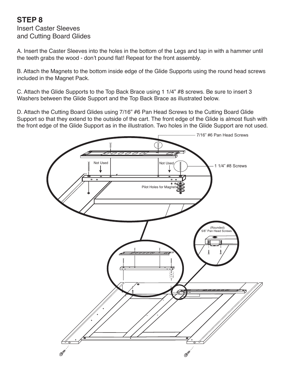 Step 8, Insert caster sleeves and cutting board glides | Catskill Craftsmen 1480DOR User Manual | Page 11 / 17