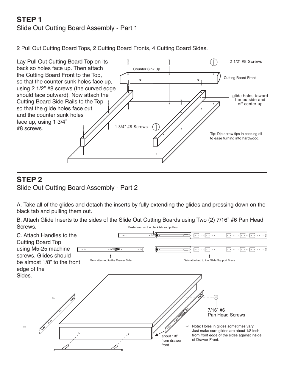Step 1, Step 2, Slide out cutting board assembly - part 1 | Slide out cutting board assembly - part 2 | Catskill Craftsmen 1480DOR User Manual | Page 6 / 17