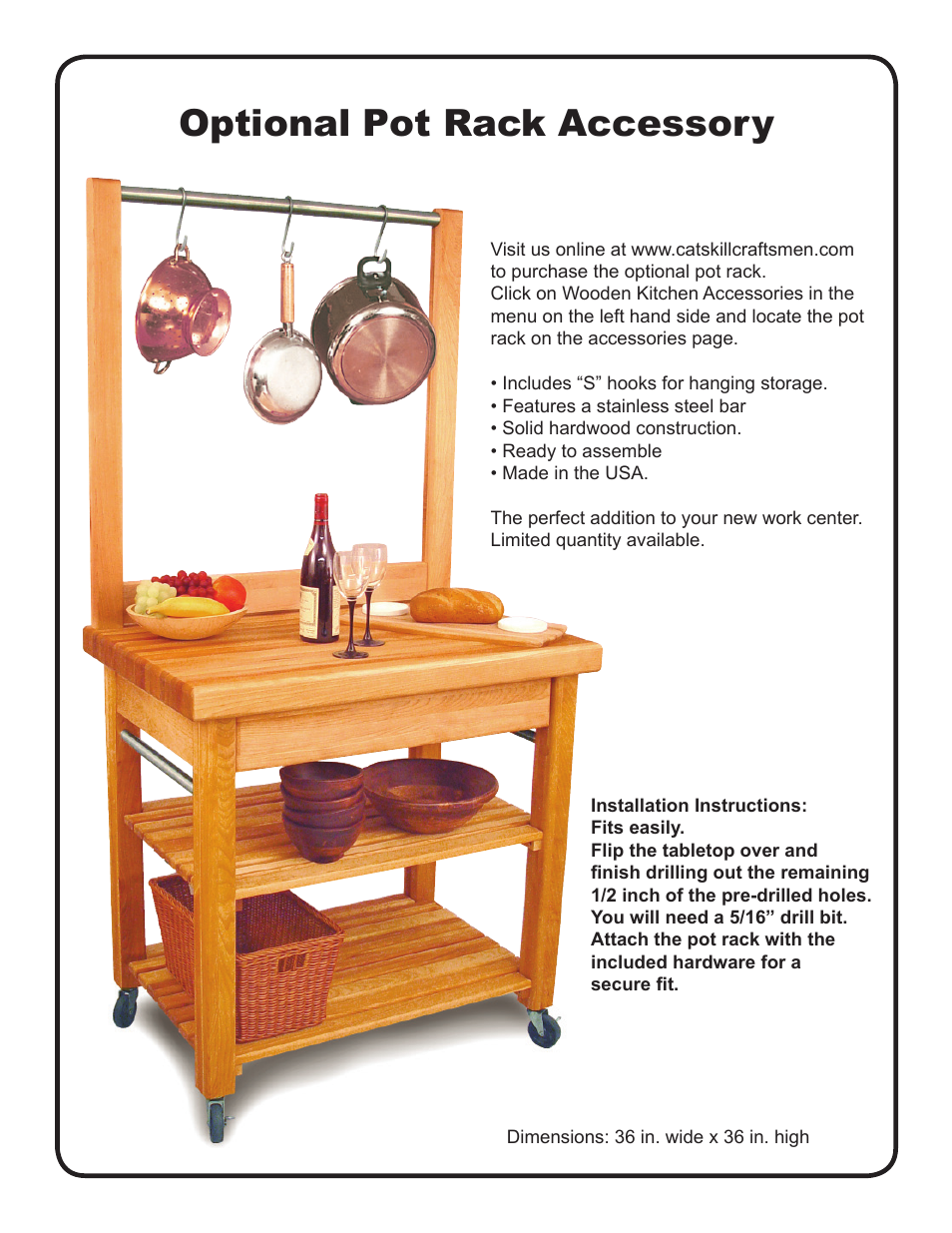 Optional pot rack accessory | Catskill Craftsmen 1476 User Manual | Page 12 / 13