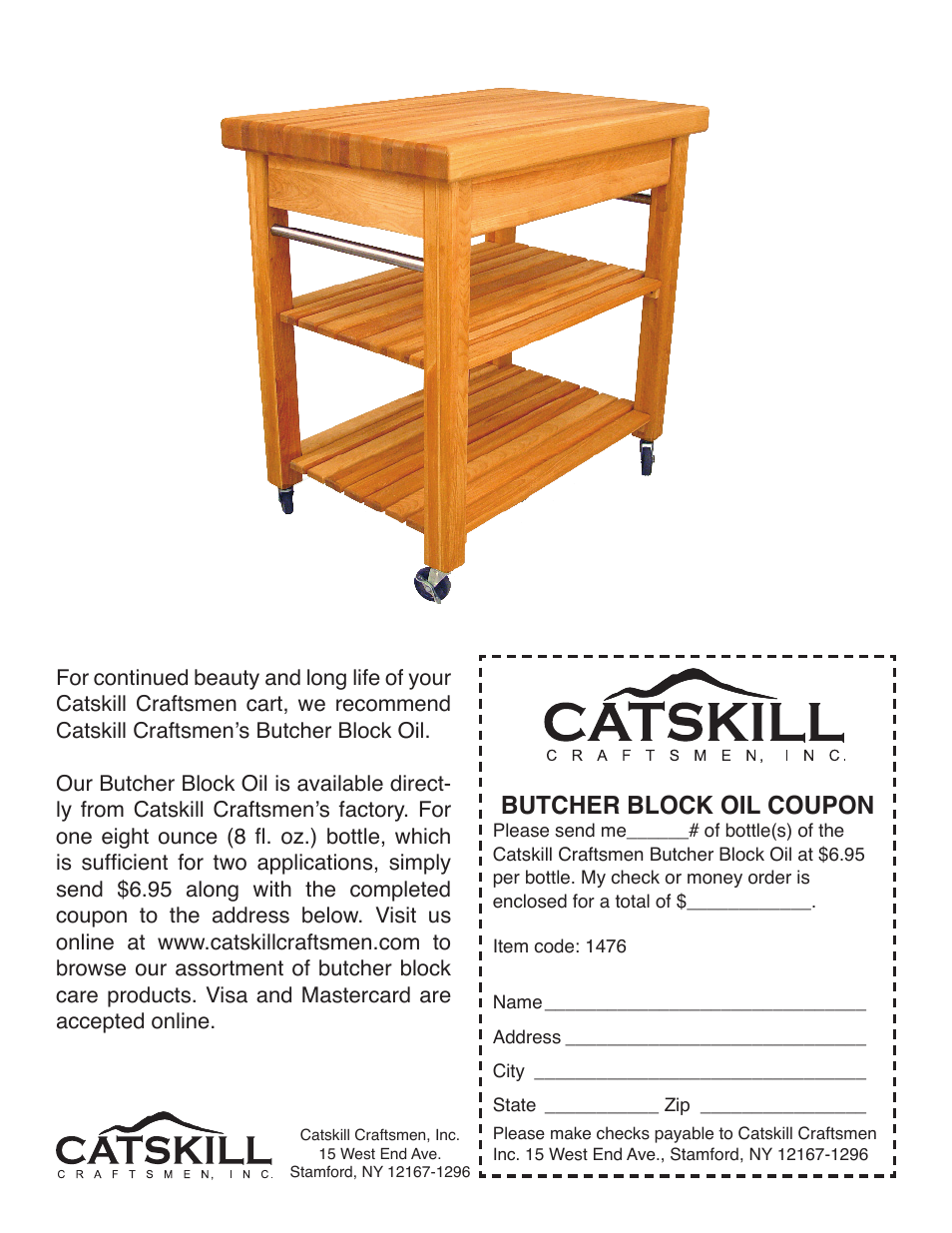 Butcher block oil coupon | Catskill Craftsmen 1476 User Manual | Page 13 / 13
