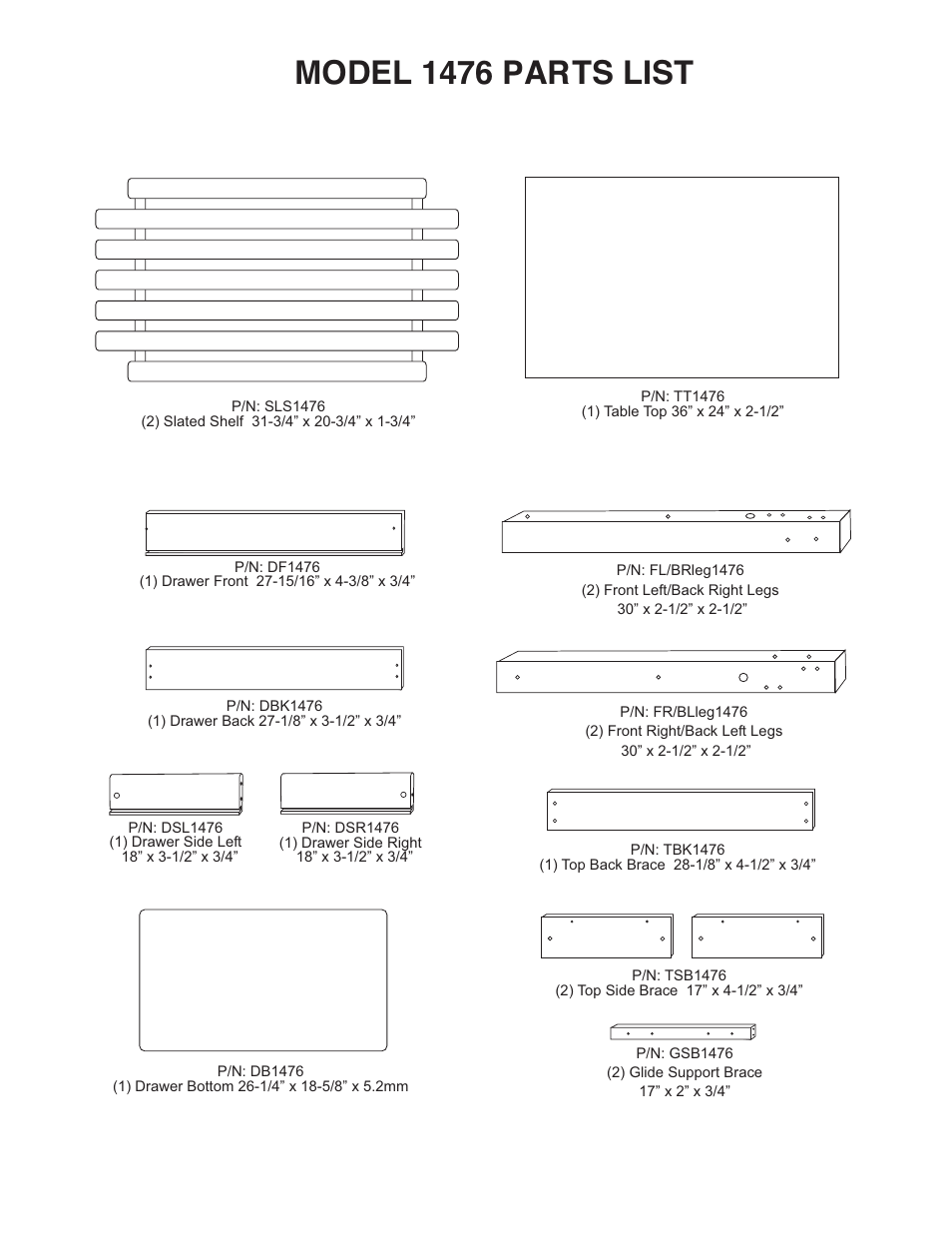 Model 1476 parts list | Catskill Craftsmen 1476 User Manual | Page 2 / 13