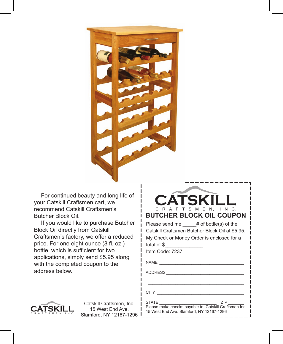Butcher block oil coupon | Catskill Craftsmen 7237 User Manual | Page 12 / 12