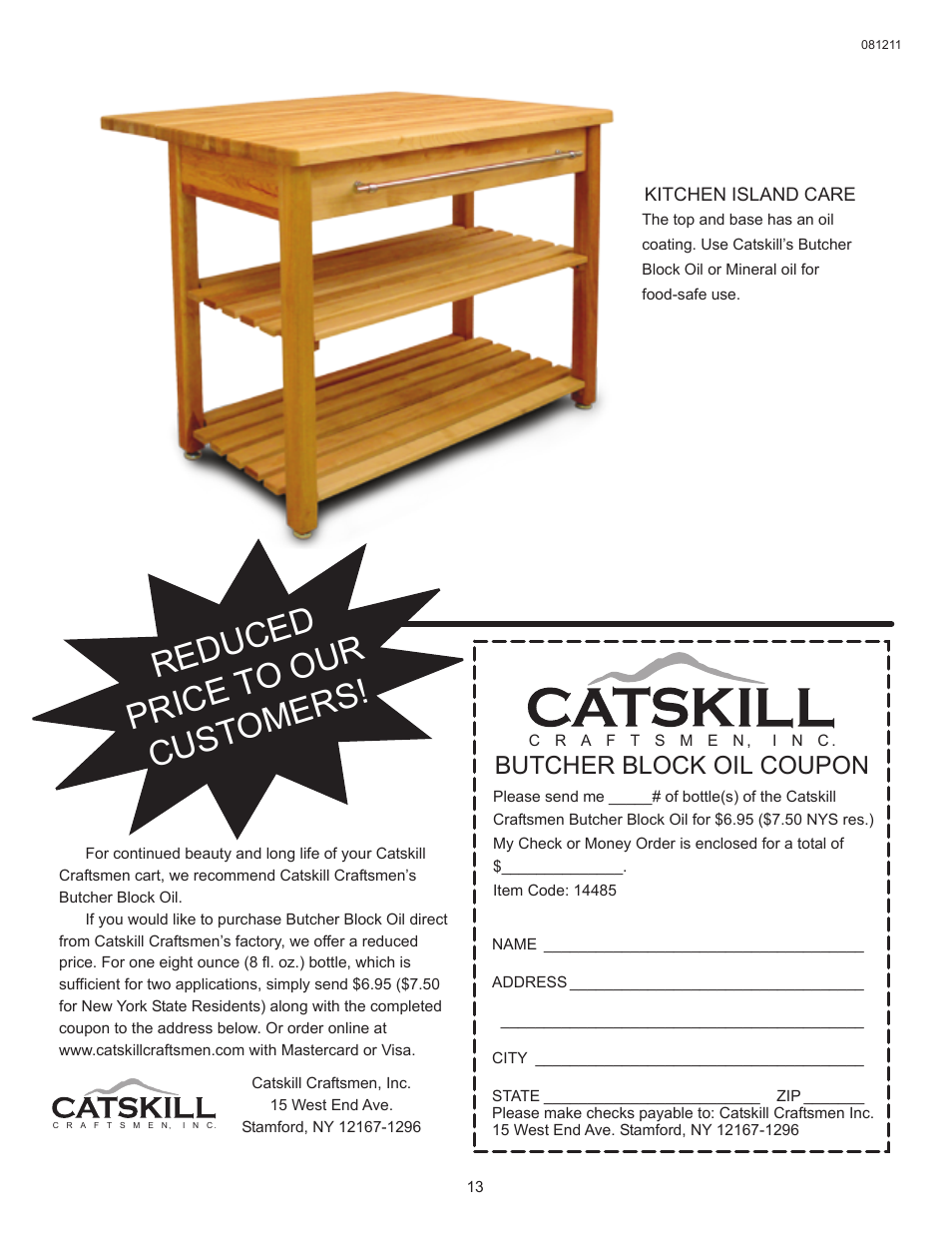 Reduced price to our cust omers, Butcher block oil coupon | Catskill Craftsmen 14485 User Manual | Page 14 / 14
