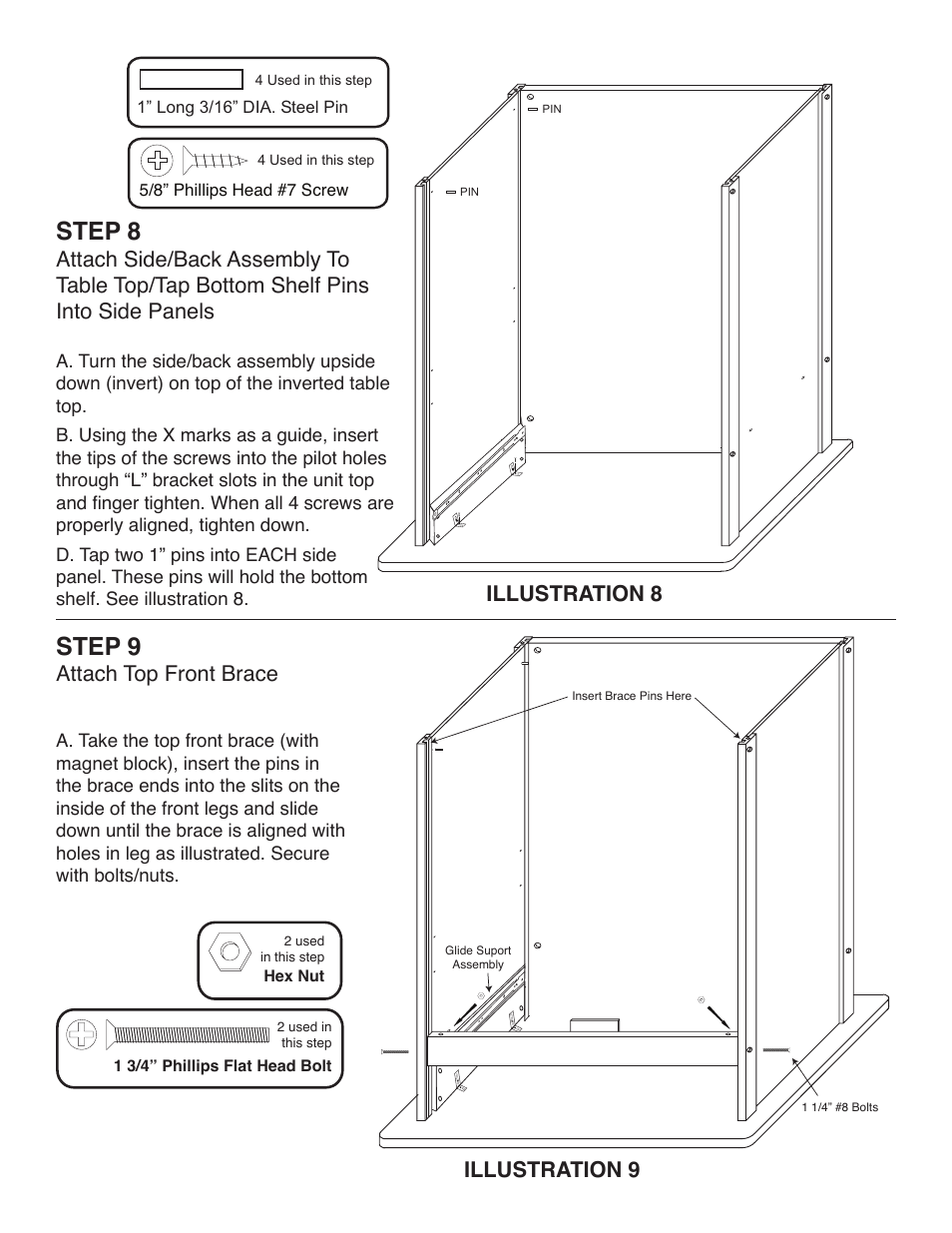 Step 8, Step 9, Illustration 8 | Attach top front brace, Illustration 9 | Catskill Craftsmen 51524 User Manual | Page 8 / 12