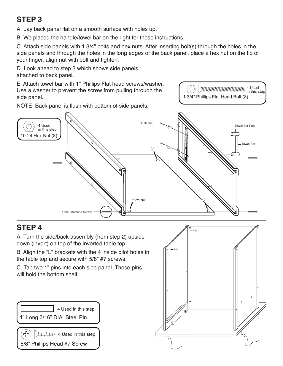 Step 4, Step 3, 1” long 3/16” dia. steel pin | 5/8” phillips head #7 screw | Catskill Craftsmen 51537 User Manual | Page 6 / 12