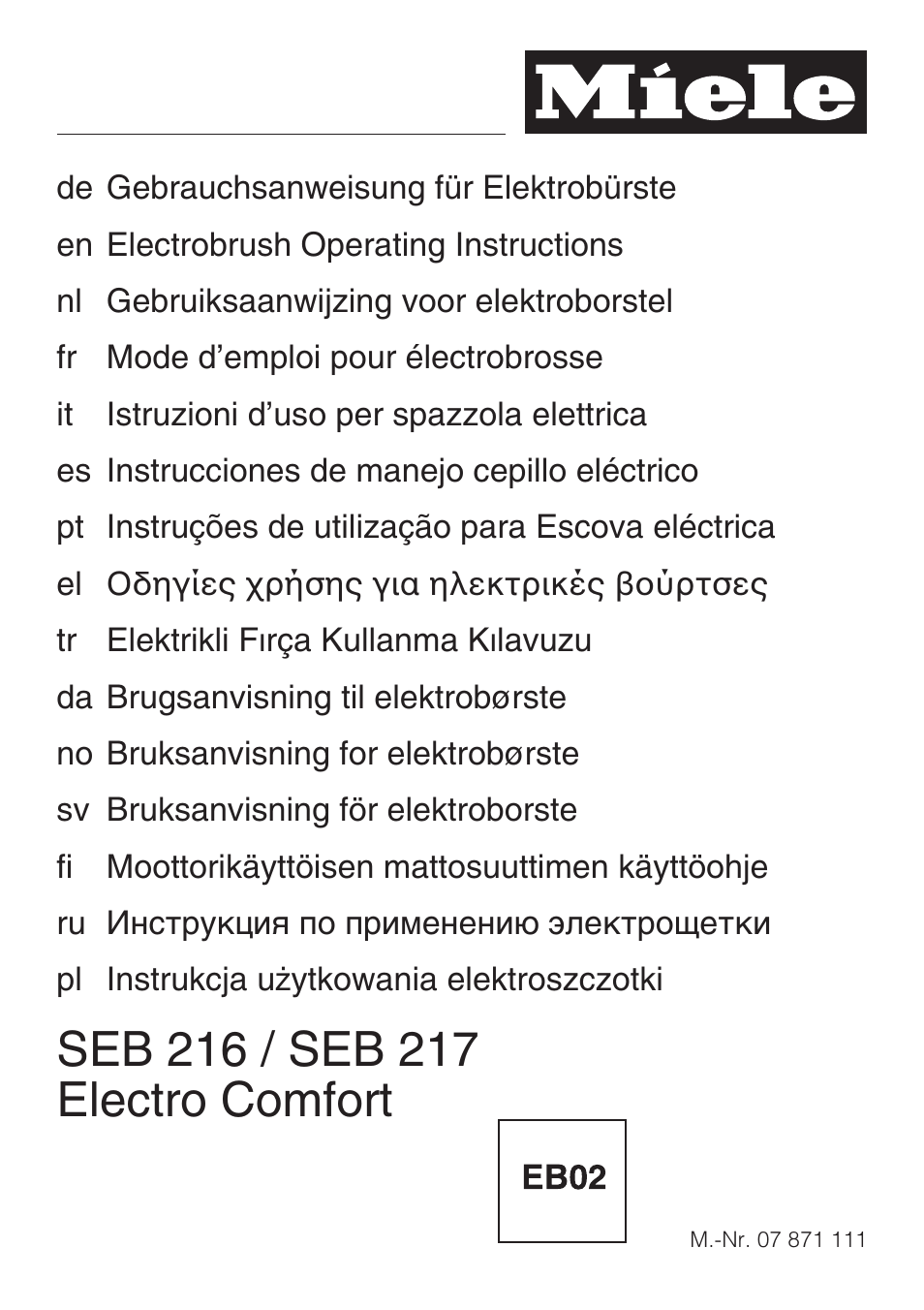 Miele SEB 216 User Manual | 100 pages