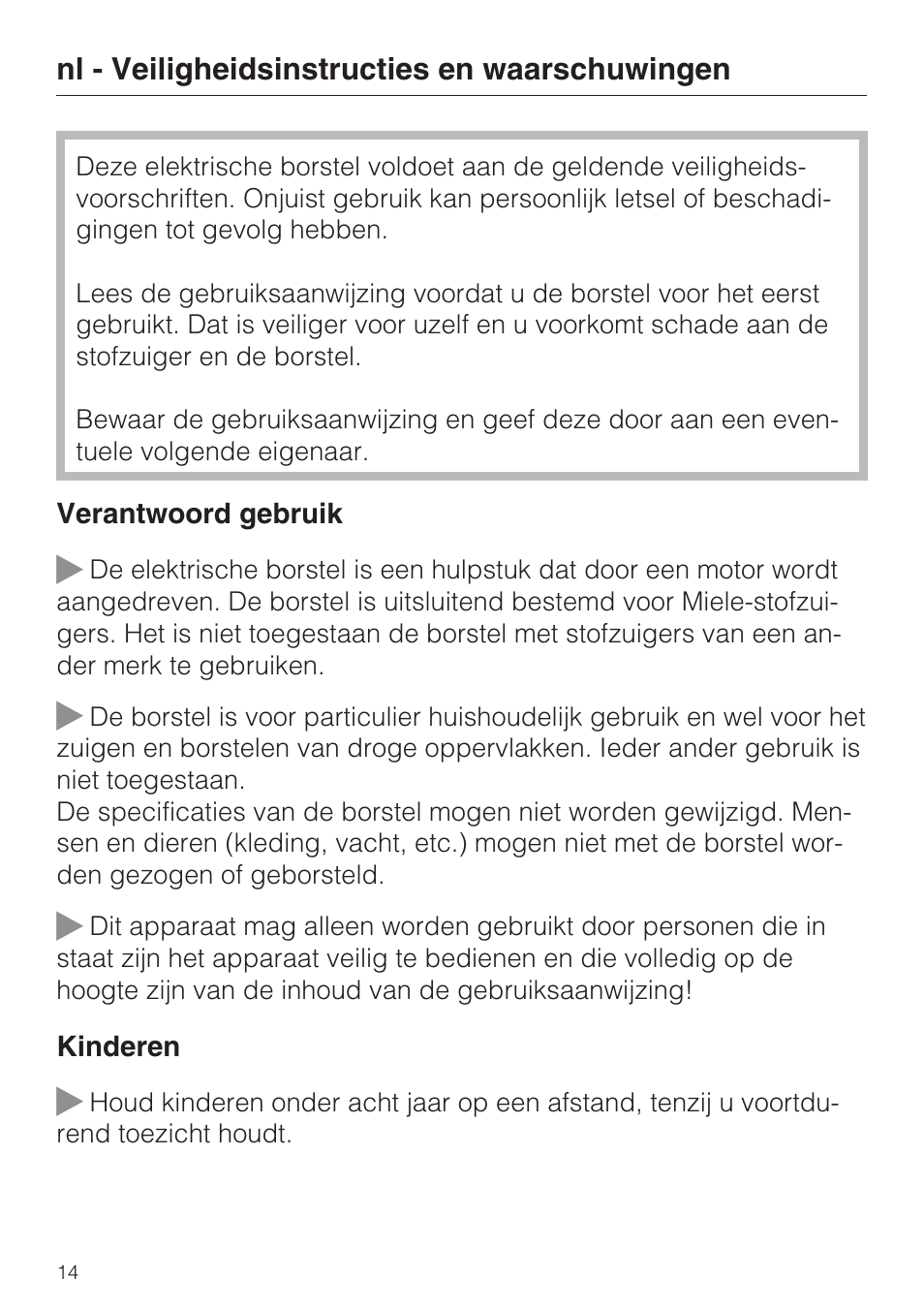 Miele SEB 216 User Manual | Page 14 / 100