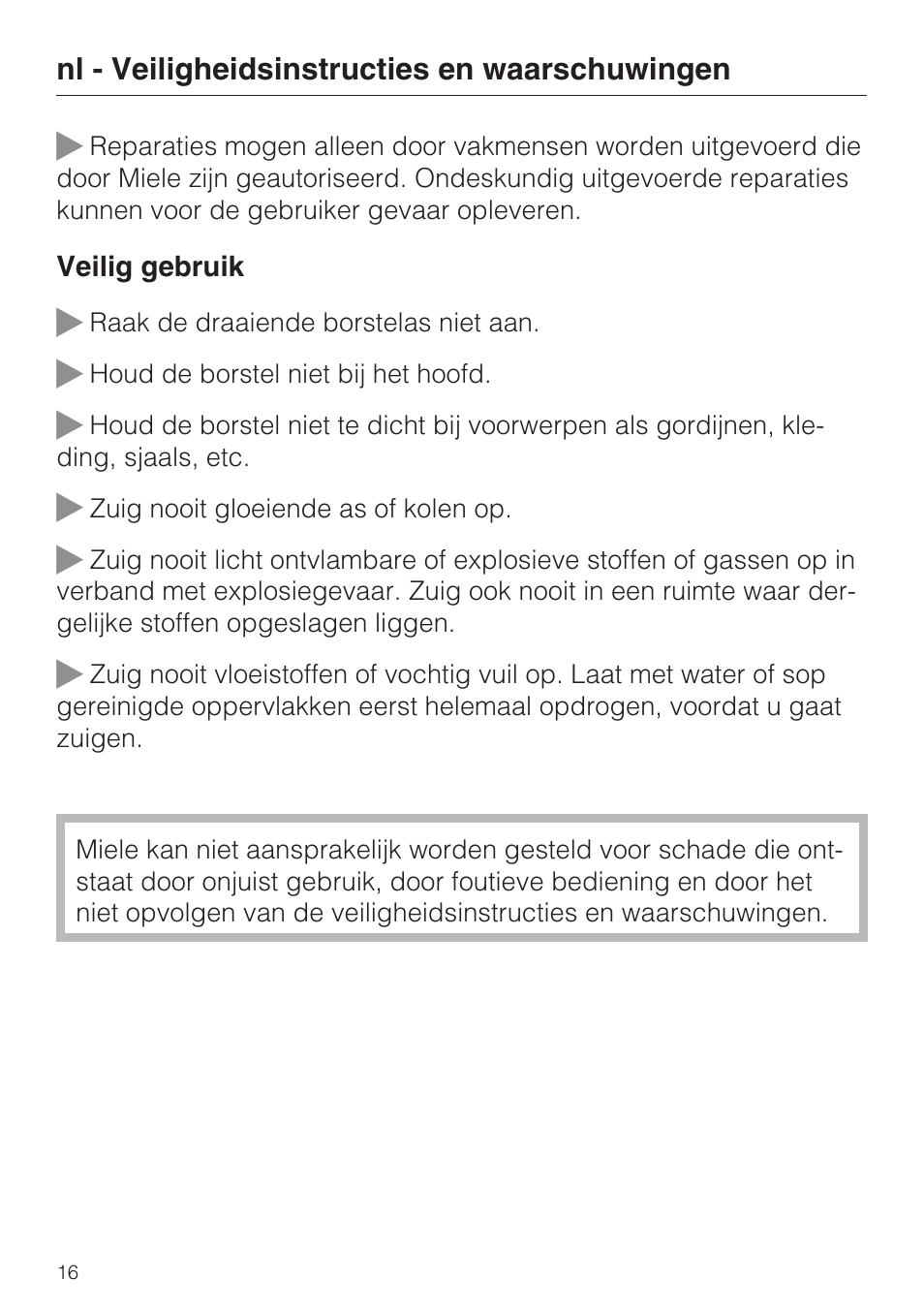 Miele SEB 216 User Manual | Page 16 / 100