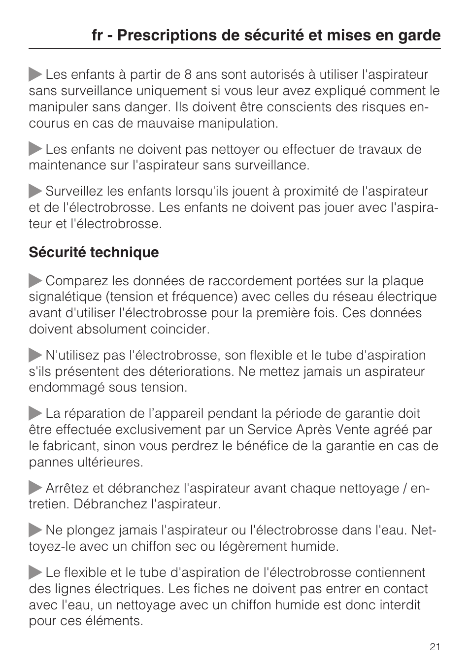 Miele SEB 216 User Manual | Page 21 / 100