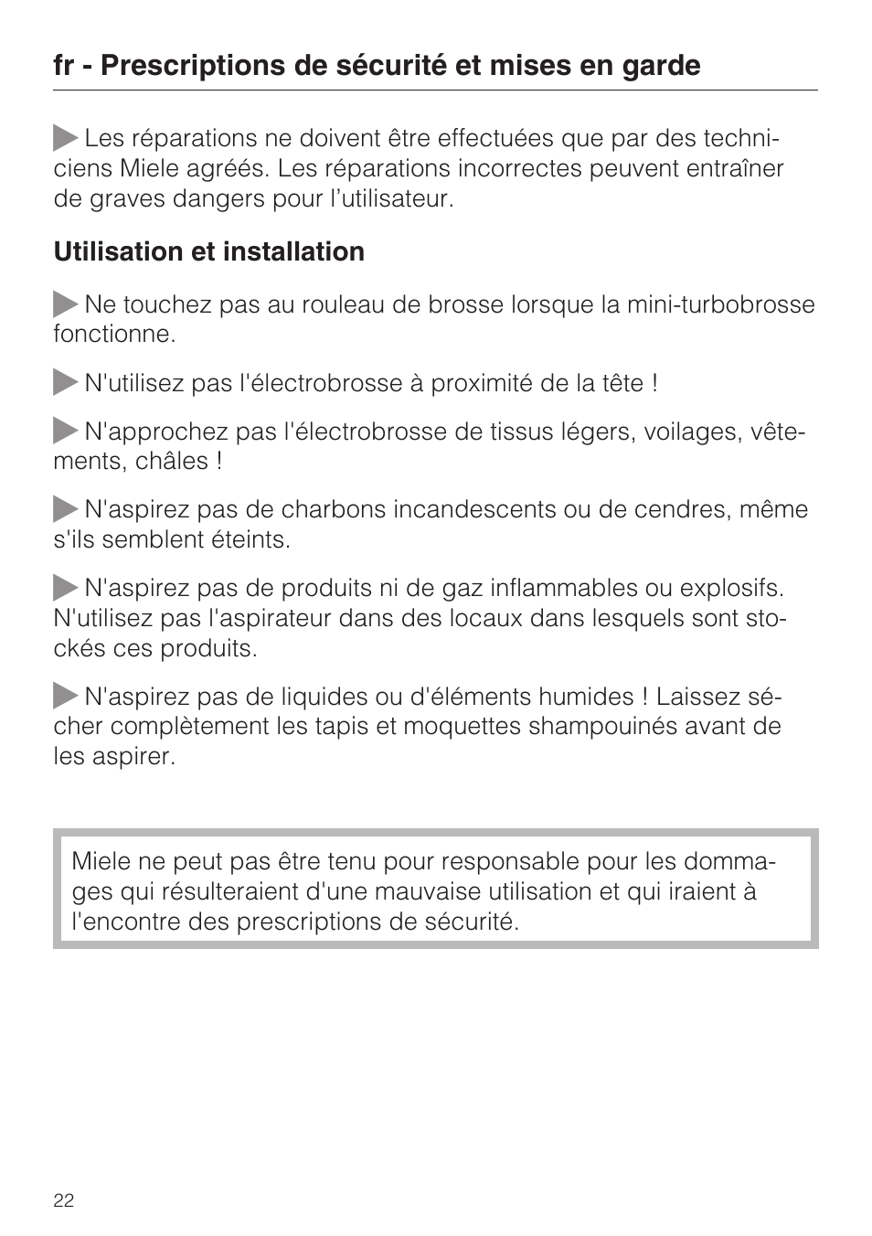 Miele SEB 216 User Manual | Page 22 / 100