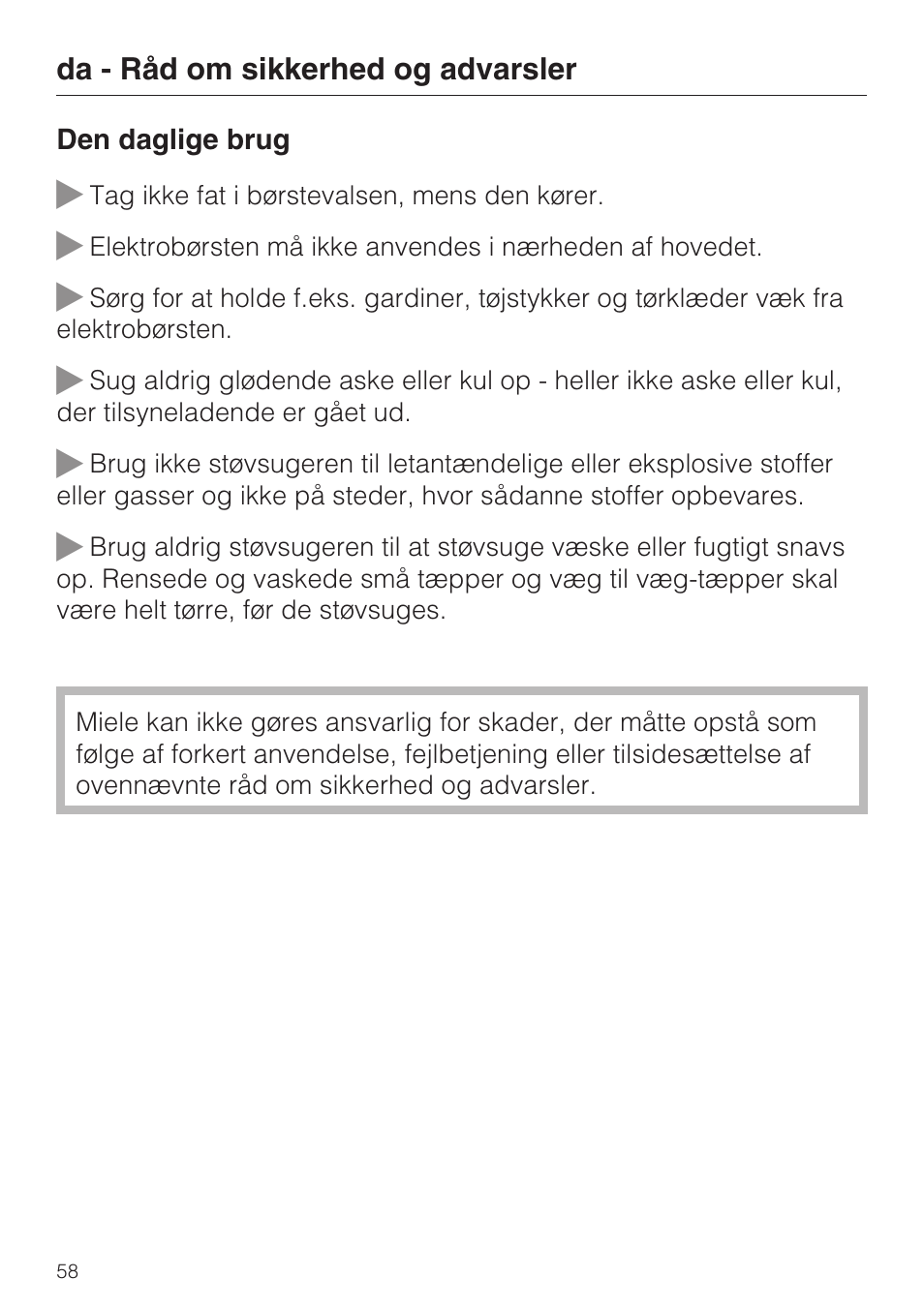 Miele SEB 216 User Manual | Page 58 / 100