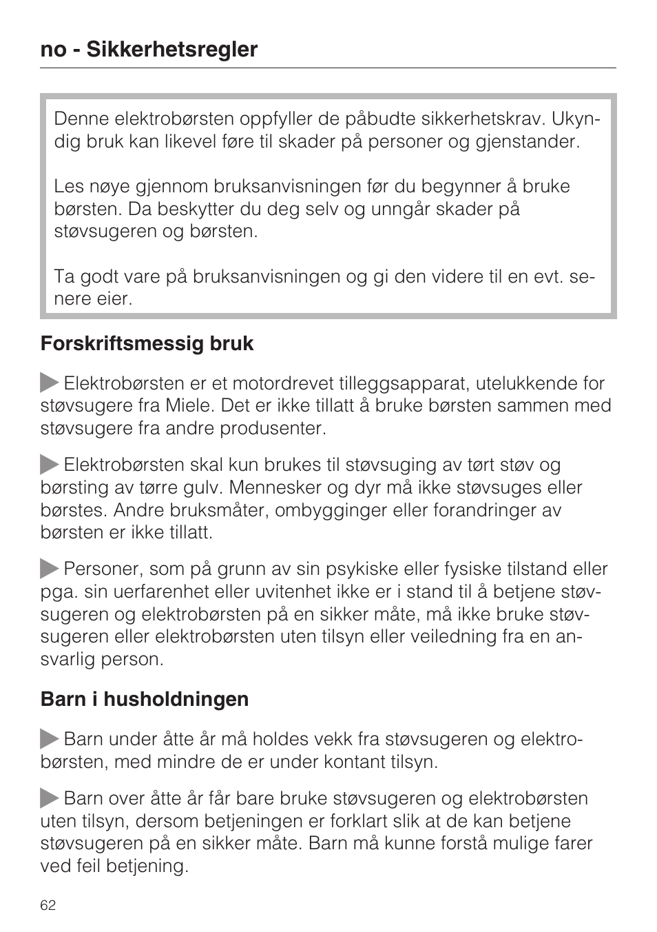 Miele SEB 216 User Manual | Page 62 / 100