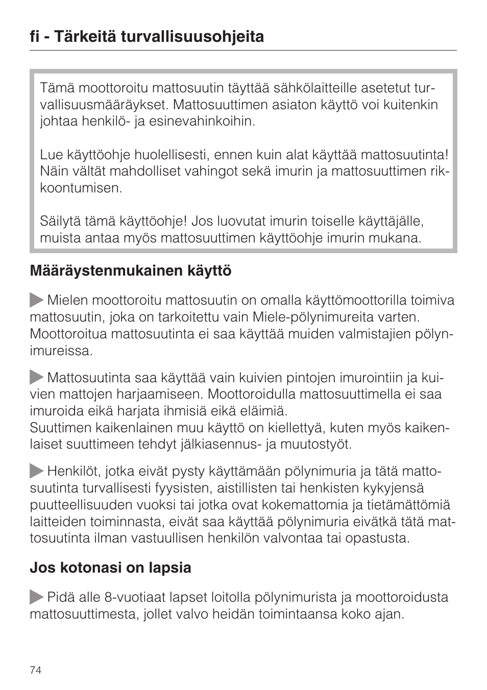 Miele SEB 216 User Manual | Page 74 / 100