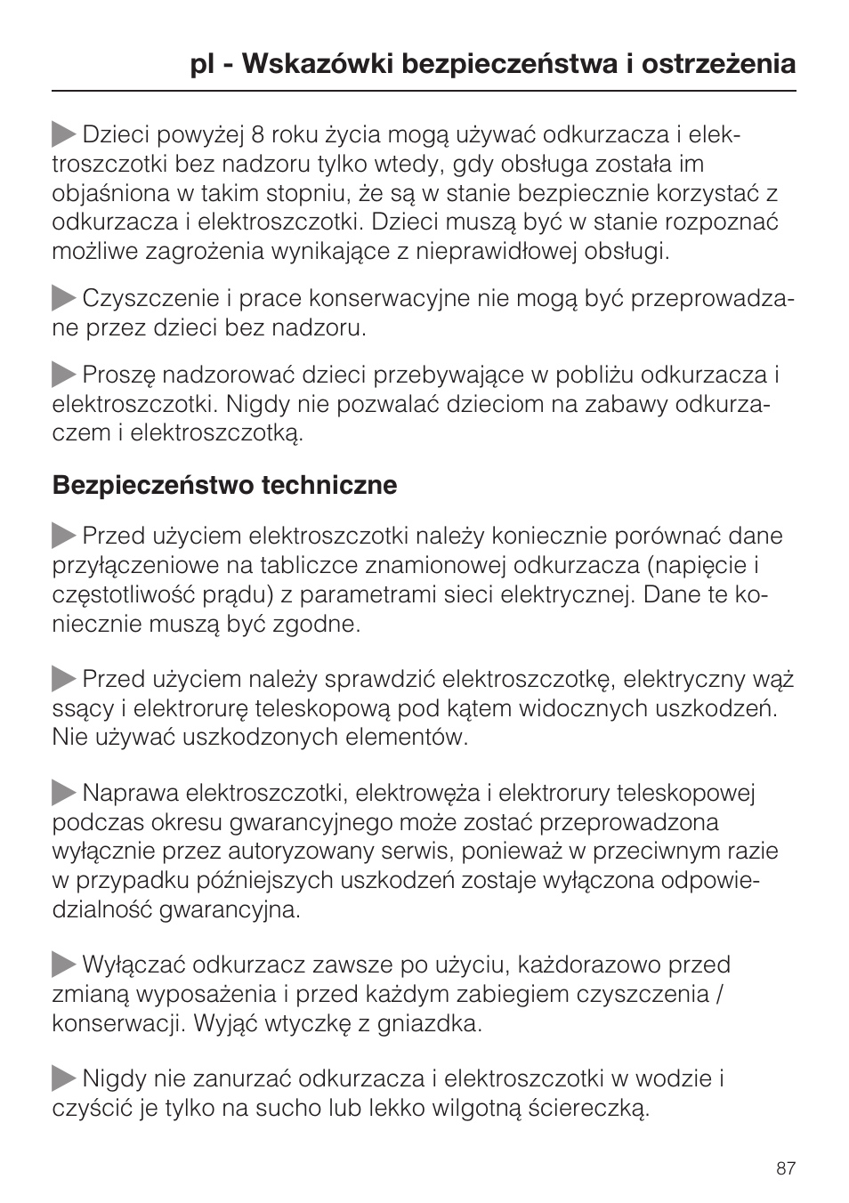 Miele SEB 216 User Manual | Page 87 / 100