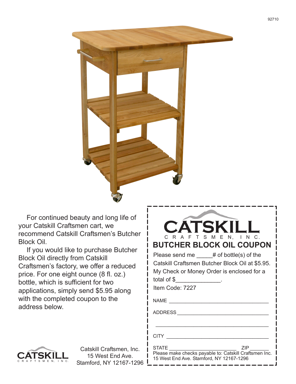 Butcher block oil coupon | Catskill Craftsmen 7227 User Manual | Page 12 / 12