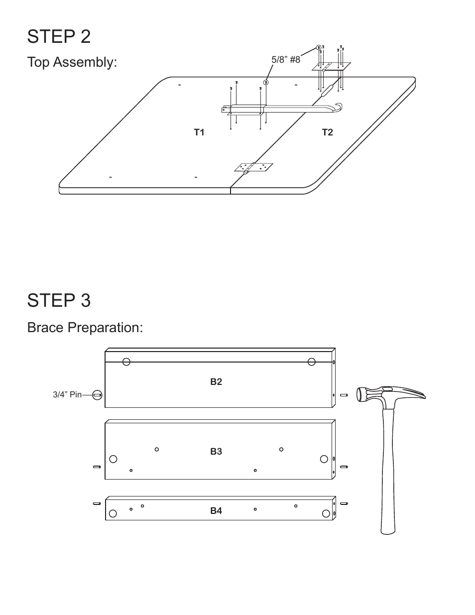 Step 2, Step 3, Top assembly | Brace preparation | Catskill Craftsmen 7227 User Manual | Page 6 / 12