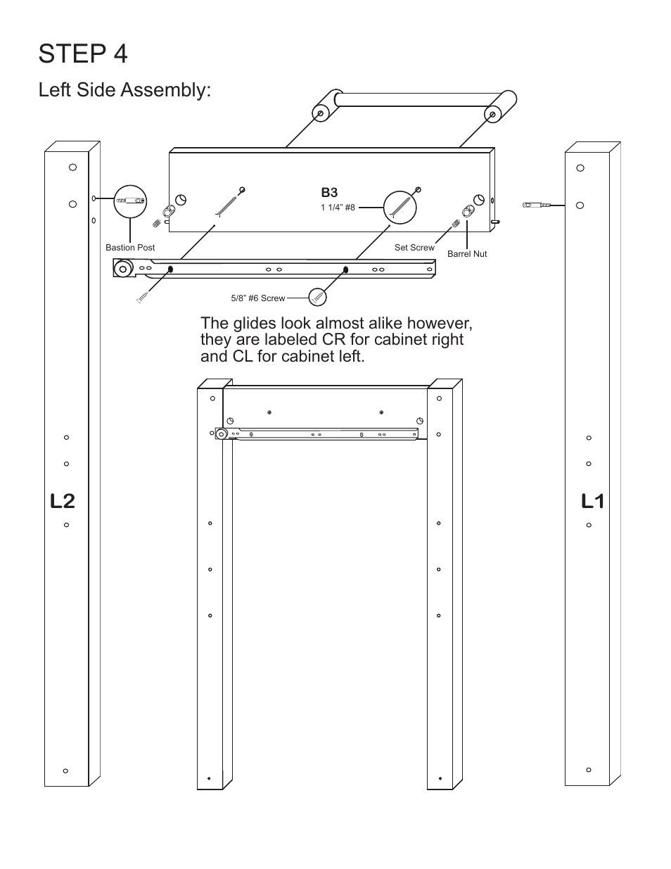 Step 4, L1 l2, Left side assembly | Catskill Craftsmen 7227 User Manual | Page 7 / 12