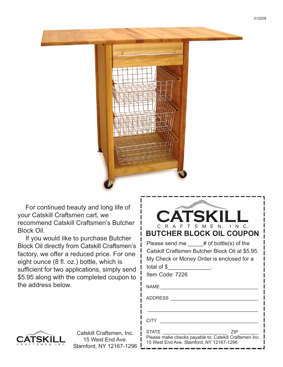 Butcher block oil coupon | Catskill Craftsmen 7226 User Manual | Page 12 / 12