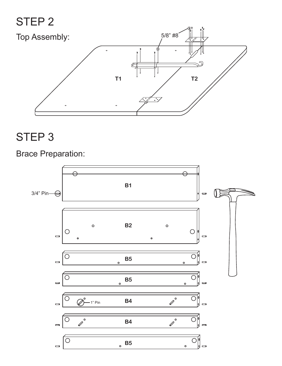 Step 2, Step 3, Top assembly | Brace preparation | Catskill Craftsmen 7225 User Manual | Page 6 / 14