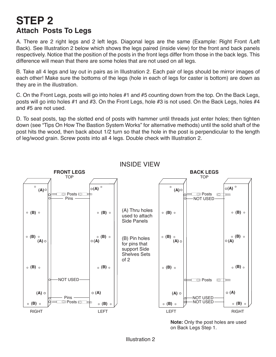 Step 2, Attach posts to legs, Inside view | Catskill Craftsmen 64026 User Manual | Page 5 / 16