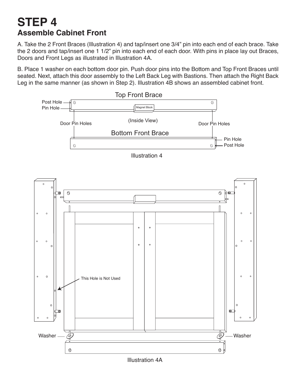 Step 4, Assemble cabinet front, Top front brace bottom front brace | Catskill Craftsmen 64024 User Manual | Page 7 / 16