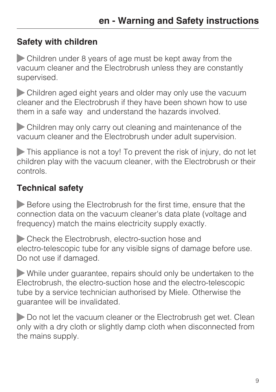 Miele SEB 234 L User Manual | Page 9 / 100