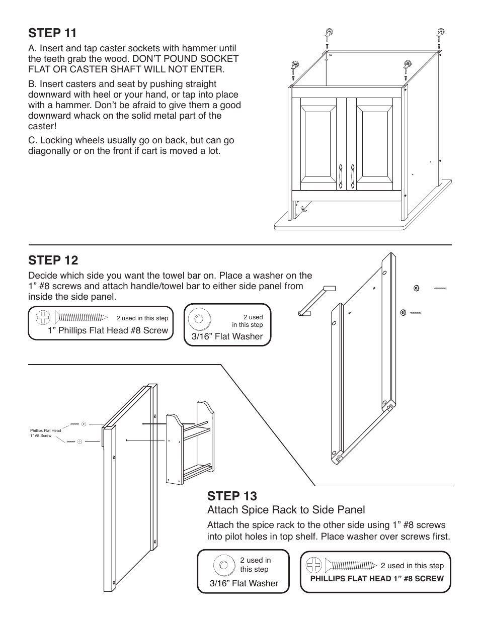 Step 11, Step 12, Step 13 | Attach spice rack to side panel | Catskill Craftsmen 61532 User Manual | Page 10 / 12