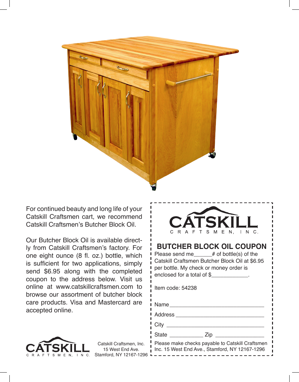 Butcher block oil coupon | Catskill Craftsmen 54238 User Manual | Page 14 / 14