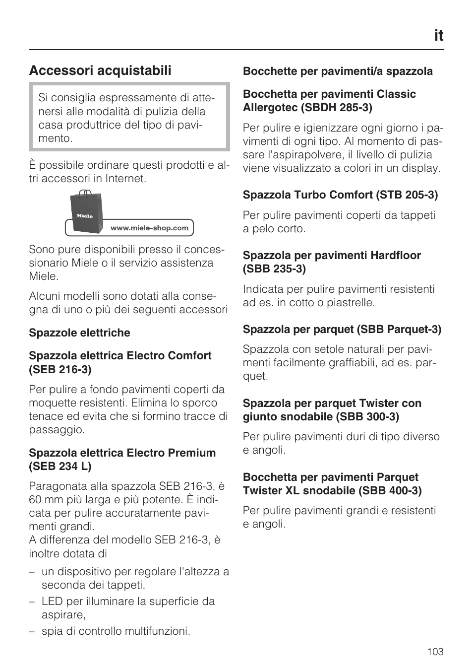 Accessori acquistabili | Miele S8 UniQ User Manual | Page 103 / 112
