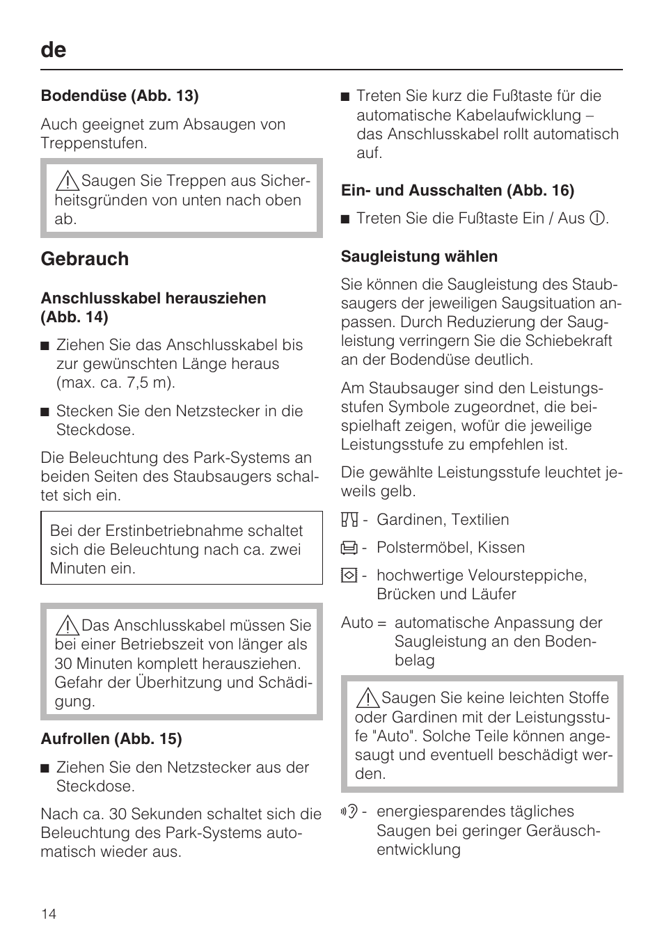 Gebrauch | Miele S8 UniQ User Manual | Page 14 / 112
