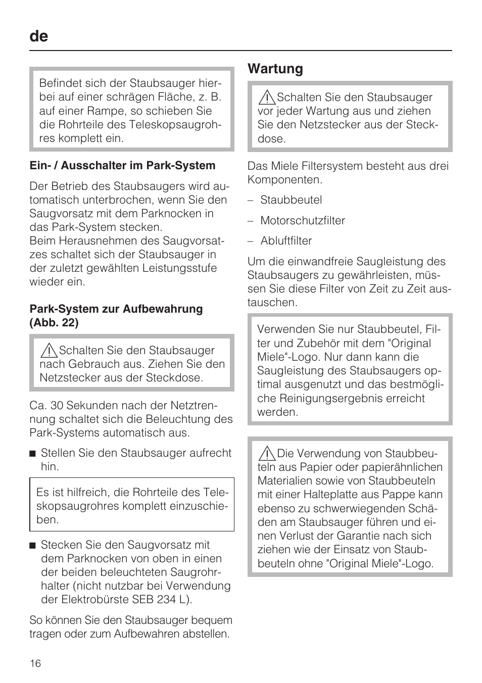 Wartung | Miele S8 UniQ User Manual | Page 16 / 112