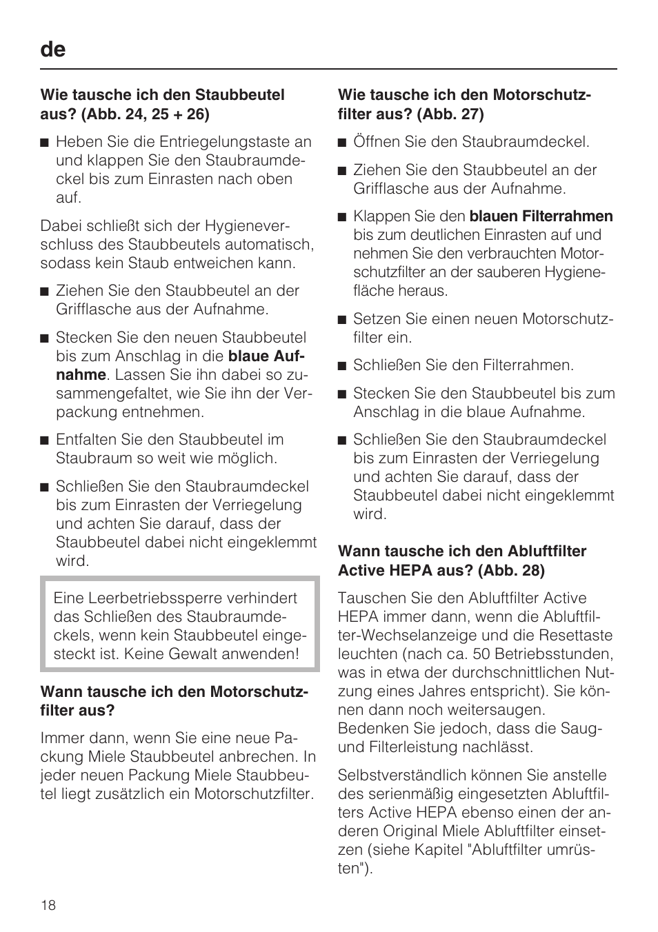 Miele S8 UniQ User Manual | Page 18 / 112