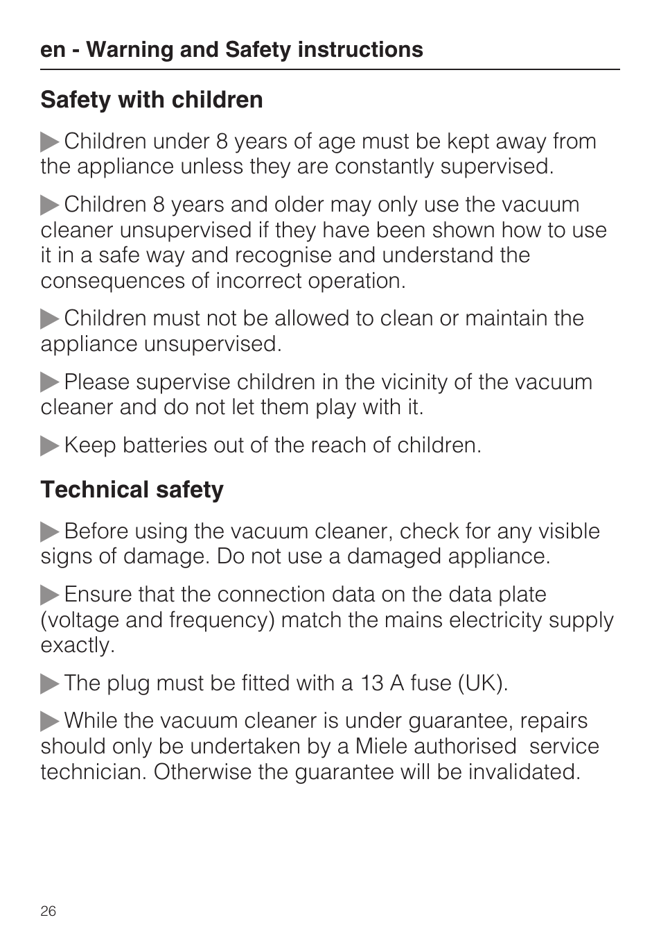 Miele S8 UniQ User Manual | Page 26 / 112