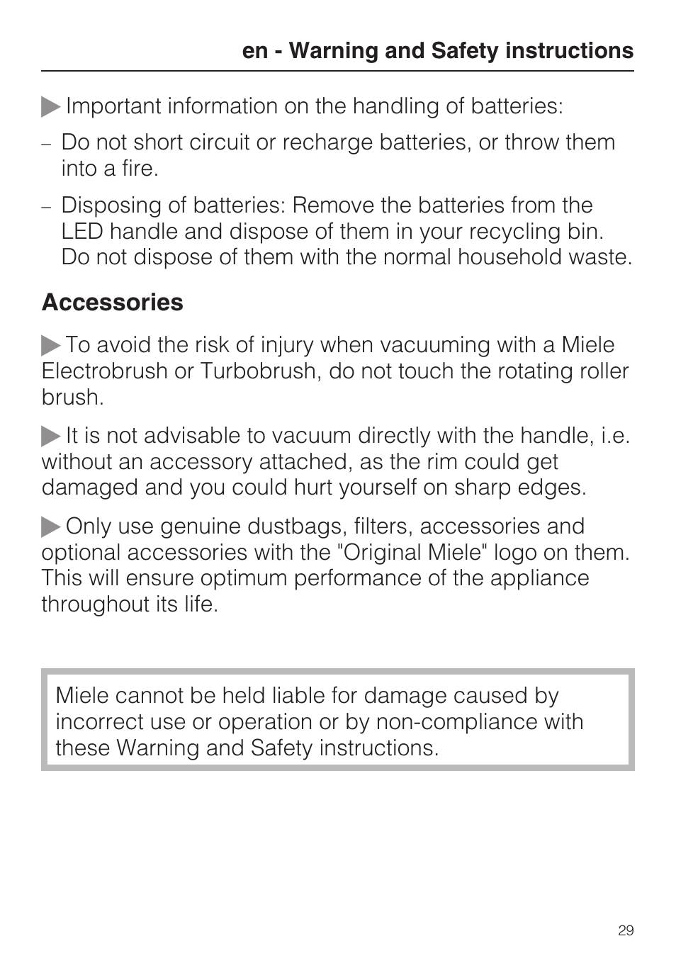 Miele S8 UniQ User Manual | Page 29 / 112