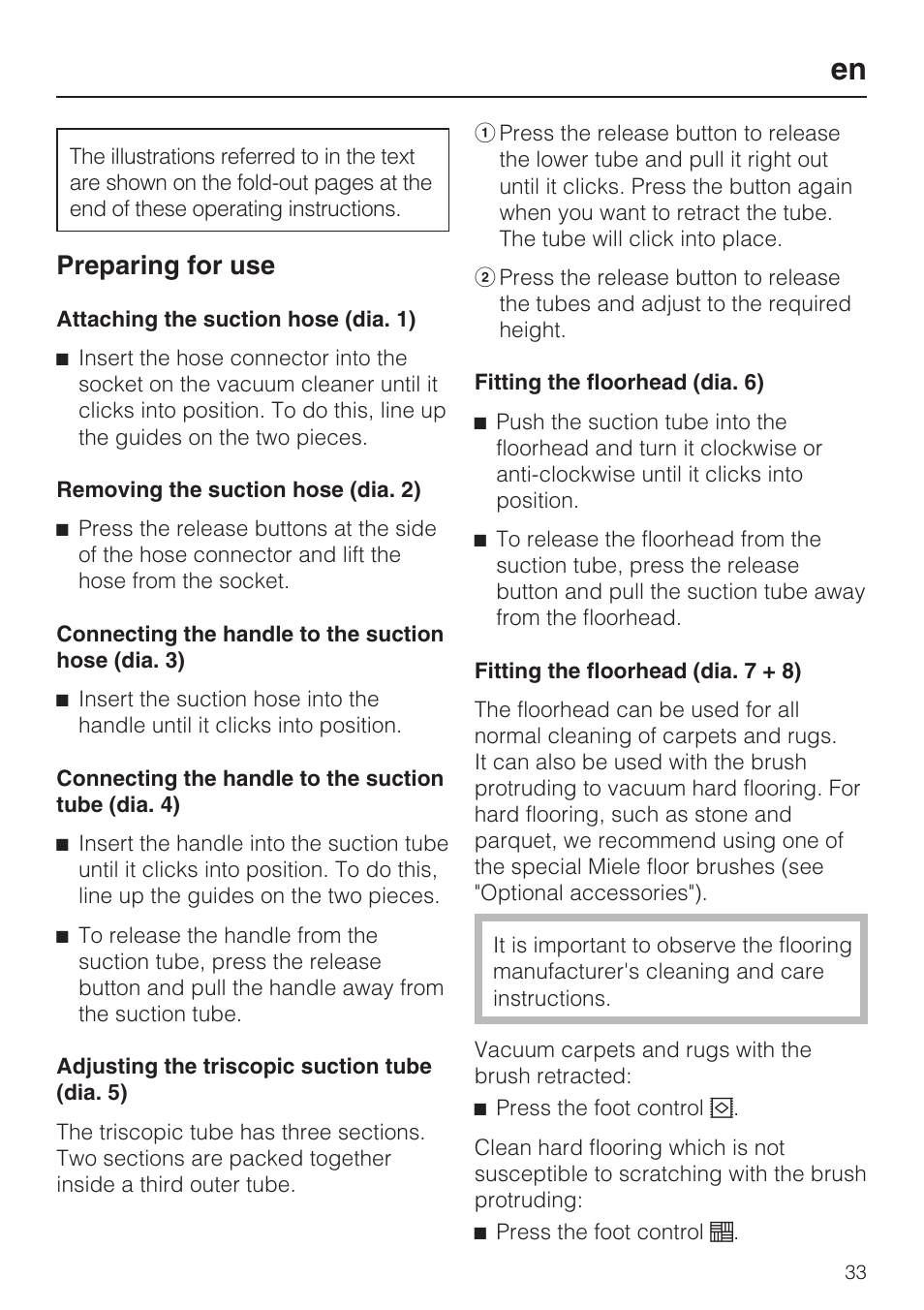 Preparing for use | Miele S8 UniQ User Manual | Page 33 / 112