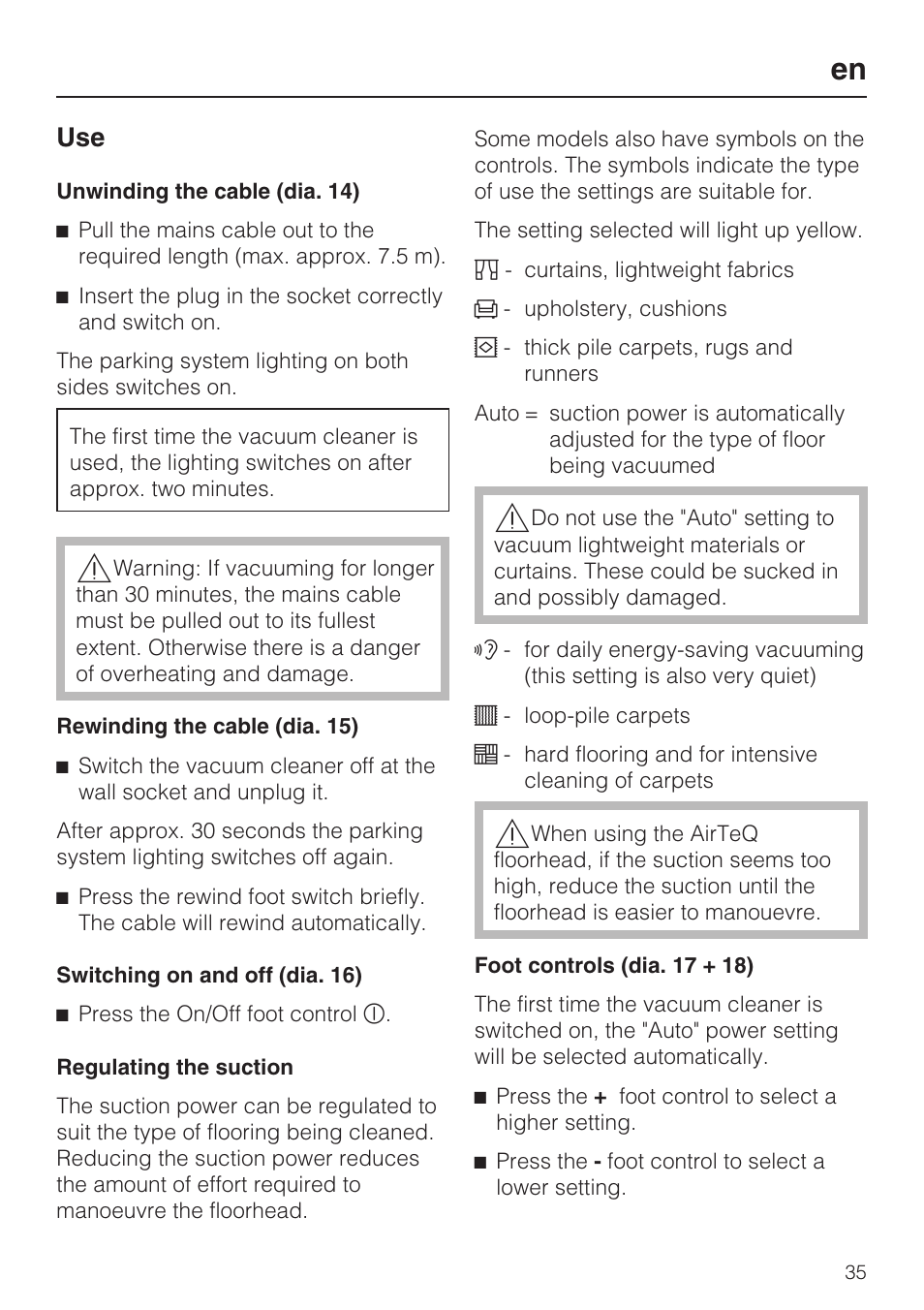 Miele S8 UniQ User Manual | Page 35 / 112